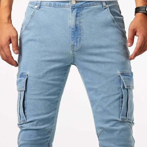 Men's Cargo Jeans, Slim-fit Stretch Pants, Work Pants, mid-Rise, six-Pocket Tapered Skinny Jeans4
