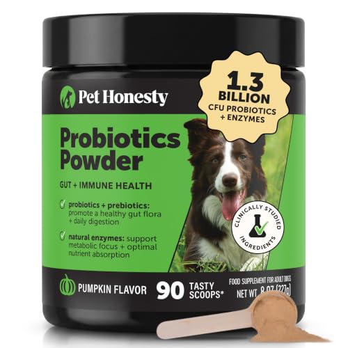 Image of Dog Probiotic Powder with Digestive Enzymes + Prebiotics - Pumpkin Food Topper Supplement for Healthy Digestion, Sensitive Stomach, Gas Relief + Immune Support - Soluble Fiber for Dogs (90 Scoops)