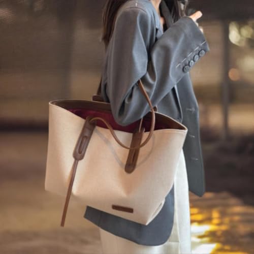 Image of APROFAMILY Simple Large Shoulder Tote Bag For Women Seoul Gangnam Style Light Shopper Bag Purse Travel Tote Clutch Bag School Hobo Shoulder Bags (Brown)