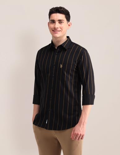 Image of U.S. Polo ASSN. Striped Slim Fit Formal Shirts for Men - 100% Cotton, Full Sleeve Mens Casual Shirts