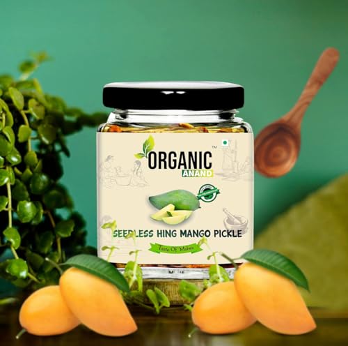 Image of Anand Organic Homemade Seedless Oil-Free Hing Mango Pickle 250gram Traditional Khatta Aam ka Achar, No Preservative