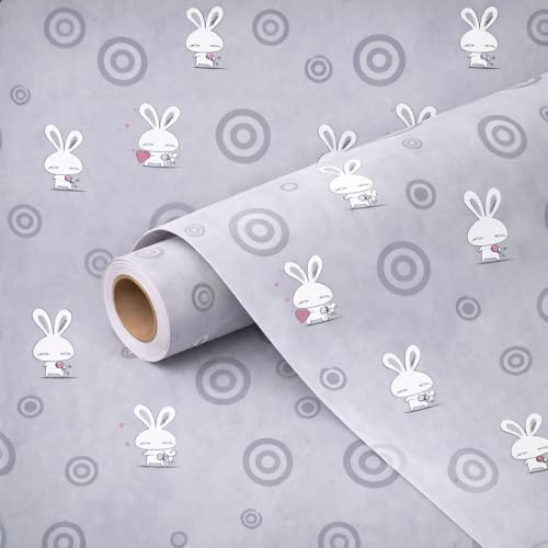 Image of Grey Rabbit Heart Theme Self-Adhesive Wallpaper | Peel & Stick, Washable, Damage-Free Removal | Kids Room Decor 2 x 3 Feet