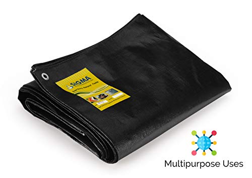 Image of SIGMA (LABLE) 10FT X 8FT 230 GSM Waterproof Tarpaulin Tharpai Thadika Heavy Duty Multipurpose Black Pure Virgin HDPE UV Treated Tadpatri Tripal (Strong Aluminium Eyelets Every 3 Feet)