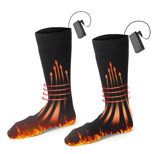 Electric Heated Socks for Men Women, Battery Operated Washable Thermal Socks Winter Warm Socks for Outdoors Work Fishing Hunting Skiing Cycling Hiking Camping, 50 ℃/122 ℉ (Black, S)