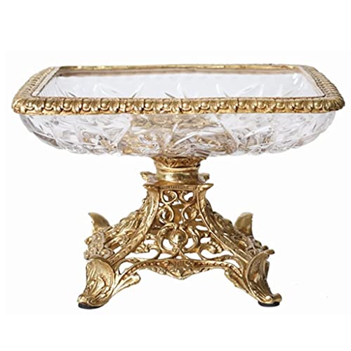 weining Candy Dish Retro Candy Containers Crystal Glass Candy Bowl Storage Container Candy Jars with Brass Carved Base (Color:A)