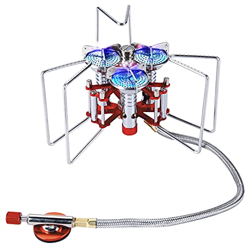 Bulin Fornello da campeggio 5800 W, fornello a gas con 3 forni, riscaldamento uniforme, regolabile, piccolo acciaio inox, antivento, antiscivolo, portatile, fornello a gas per esterni, picnic