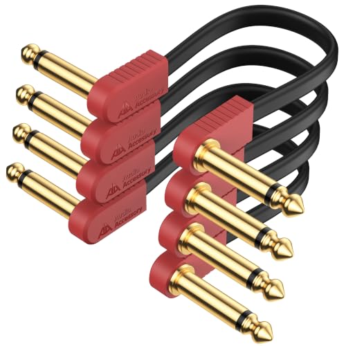 Guitar Patch Cables Kevlar-Reinforced Flat Ribbon 6 Inch 4-Pack, Gold-Plated Built-to-Last Noiseless Quad-Layer Shielded, Guitar Pedal Cables for BOSS MXR EBS Behringer Donner Pedal, Red