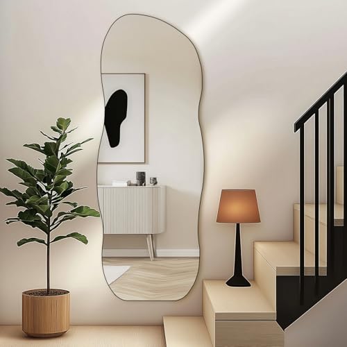 Image of QDSSDECO Full Length Mirror Irregular Wavy Mirror with Stand, Frameless