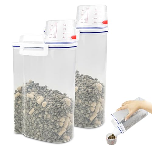 Skynzor 2Pcs Contenitore Ermetico Cane, Contenitori Alimentari per Cani Gatti Cibo, Porta Crocchette Gatto Con Misurino, Scatola per Conservazione Alimenti, per Cereali Cibo Secco Riso e Farina