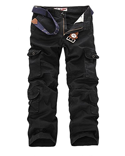 JEEPER Men's Durable Multi-Pocket Relaxed Fit Cargo Pants All-Season Black