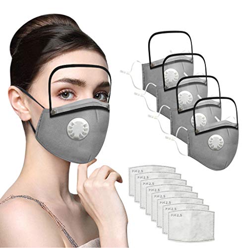 Peacur 4PC Adults Reusable Dustproof Face-Macks Bandanas With Breathing Valve Filter And Detachable Eye Shield (Gray)