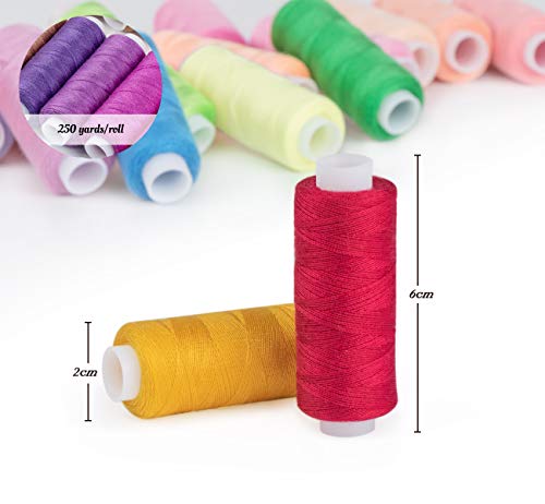 Lemonfilter Sewing Machine Thread 60 Colour 250 Yards Each Spool Polyester Thread Kit with 10 Sewing Needles, 2 Needle Threader, Yarn Scissors, Stripper and Pearl Needle for Hand or Machine Sewing