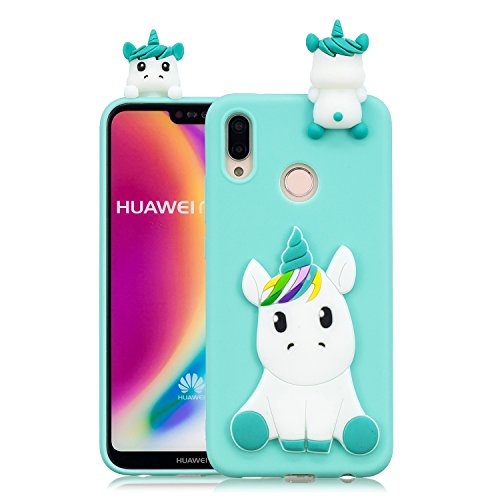 HopMore Compatibile con Cover Huawei P20 Lite Silicone Disegni 3D Divertenti Fantasia Gomma Morbido Custodia Antiurto Protettiva Slim TPU Case Bumper Molle Caso - Unicorno Unicorn Verde