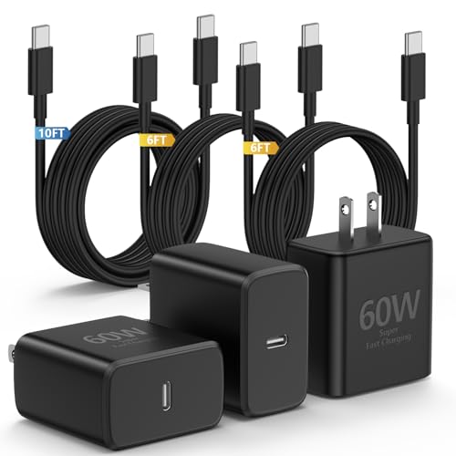 Essri 3Pack 60W Super Fast Charger for Samsung Galaxy S26 Ultra Type C Charger Fast Charging with 6/6 /10FT Long USB C Cord for Samsung Galaxy S26/S26+/S25/S25 Ultra/S25+/S24 Ultra/S23 Ultra/S22