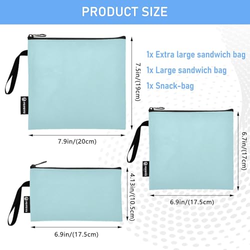 Bolsas reutilizables para snacks en pack de 3 color azul polvo miniatura 3