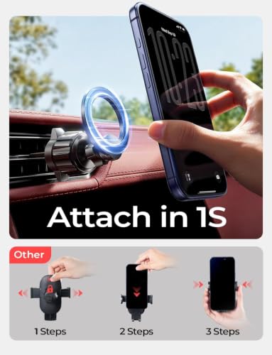 Image of LISEN for MagSafe Car Phone Mount -Strong Magnets Magnetic Phone Holders for Your Car 2-in-1 Vent Dashboard Magnet Cell Phones Holder Mounts Car Accessories Gifts for Men Women fit iPhone, Black | Dash Accents