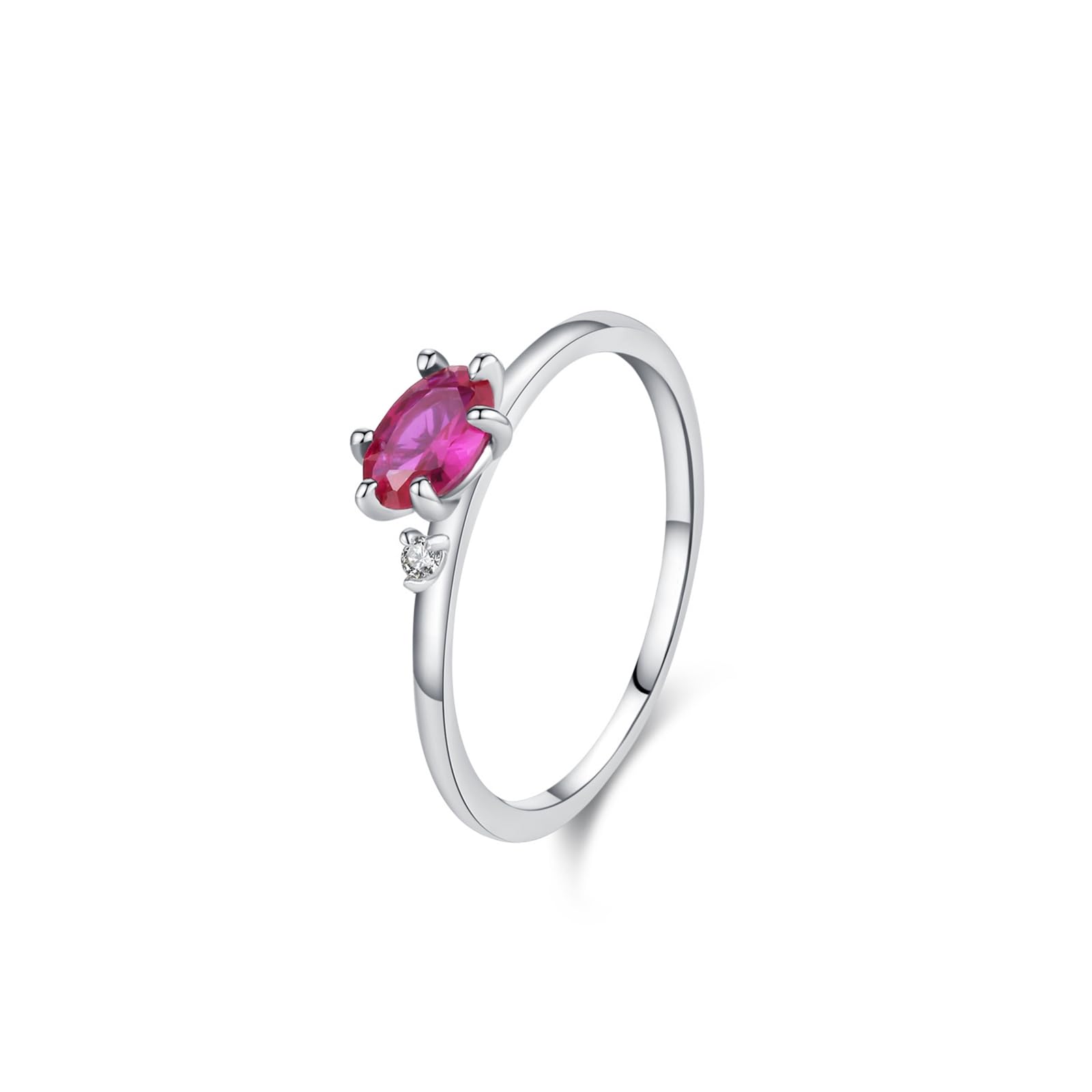Simple Band Obrączki ślubne damskie, białe złoto, 0,5 ct, ruby i moissanit, delikatny pierścionek zaręczynowy, rozmiar 47 (15,0) - 65 (20,7)