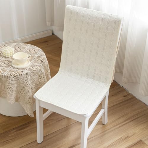 Image of HOMETHREADS Non-Slip Chair Cover-Universal Fit for Kitchen & Dining Chairs-Cushioned Comfort - Stylish Machine Washable Seat Cover-140x40cm (White, Pack of 1)