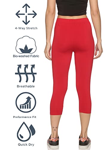 Image of OUTFLITS Women's Knee-Length Cotton Spandex Essential Capri Stretchy Leggings |Small - 2XL Adult |Yoga Leggings, Workout, Gym, Running 3 /4th Leggings for Women(OFLLC)