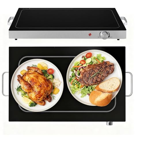 OLIXIS Electric Warming Tray 25' x 15', Full Glass-Top Food Warmer with Adjustable Temperature Control, Food Warming Mat for Buffet, Sabbath, Holiday Parties and Daily Dining, Black