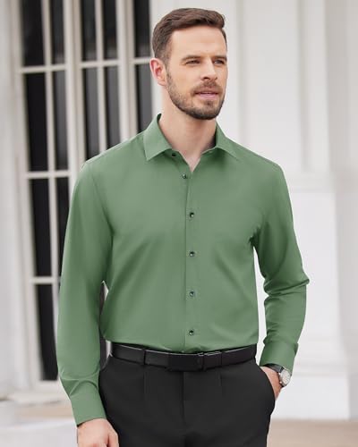Image of Alimens & Gentle Men's Dress Shirts Long Sleeve Wrinkle Free Stretch Business Casual Wedding Button Down Shirt