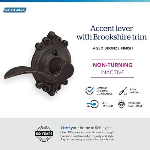 Image of Schlage Accent Lever with Brookshire Trim Non-Turning Lock in Aged Bronze - Left Handed