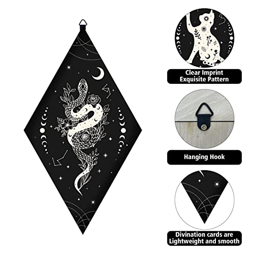 CRASPIRE Wooden Wall Decorations Boho 3pcs Black Wooden Pendulum Board Cats Snakes Moths Wall Hanging Ornament Rhombus Wall Art with Tarot Patterns for Witchcraft Wiccan Altar Supplies Home Gallery - Image 3