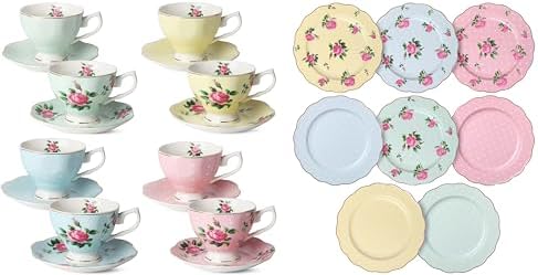 BTaT- Porcelain Floral Plates, 8 Inch, Set Of 6, Royal Dessert Plates, Appetizer Plates, Floral - View #3