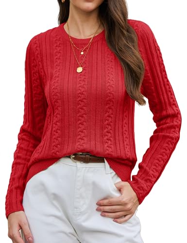 YUCOLEN Womens Sweater Cable Knit Long Sleeve Pullover Top Casual Crew Neck 2025 Fall Trendy Lightweight Sweaters Outfits