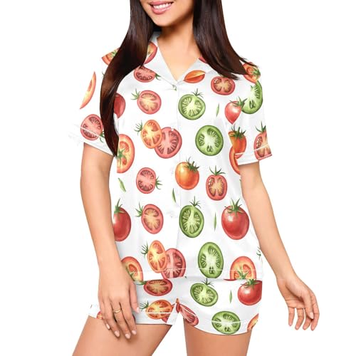 Gbjiemia Satin Pajama Set for Women,Juicy Tomato Summer Womens Pajama