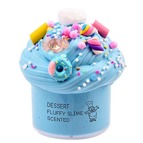 GoodGoodStudy--Donut Birthday Contton Candy Slime, Non-Sticky Floam Slime Stress Relief Toy Scented DIY Putty Sludge Toy for Girls and Boys(200ML)