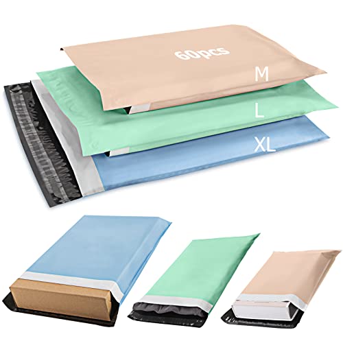Dioxide 60pcs Bolsas para Envíos, Sobres para Envios correo de colores, Bolsas de Envio paquetes Autoadhesivas e Impermeables para el Envío de Ropa, Cajas (28x42+32x45+38x52cm)