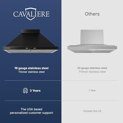 Image of CAVALIERE Value-Focused 462 CFM Wall Mount Range Hood 30 Inch, 3-Year Warranty, Enhanced Stainless Steel, Ducted /Ductless Range Hood Convertible (Kit Included) LED Lights, Baffle Filter, Touch Control