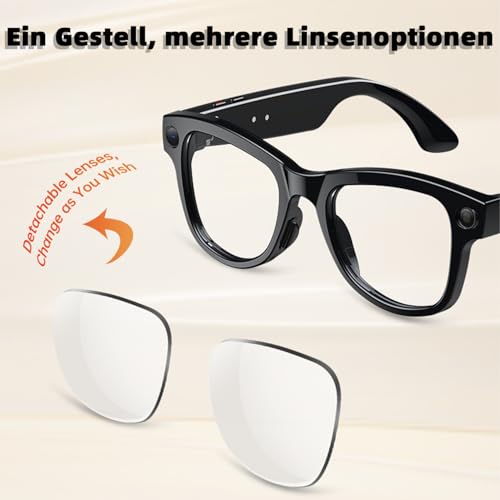 Smart AI Glasses mit 4K HD Kamera, 8MP Bildstabilisierung, Videoaufzeichnung, Offene Kopfhörer, AI-Bilderkennung Simultanübersetzung/GPT-Linsenerkennung und 3600-mAh-Akkufach