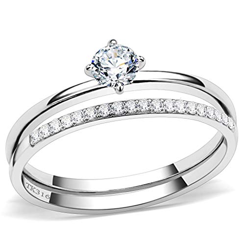 Women's Stainless Steel Round Cut Solitaire Engagement Wedding Set