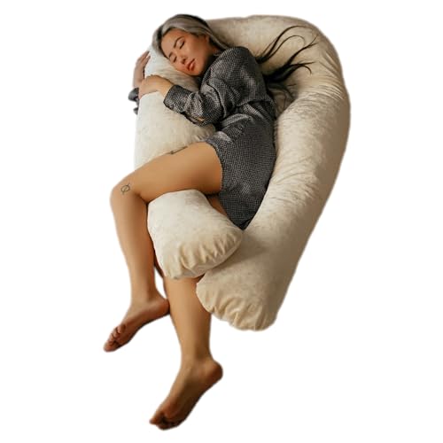 YANA 360° Body Pillow | Luxury U Shaped Pregnancy Pillow - Organic Bamboo Cotton - Shredded Cooling Gel Fill - Ergonomic Design - Double Sided - Washable