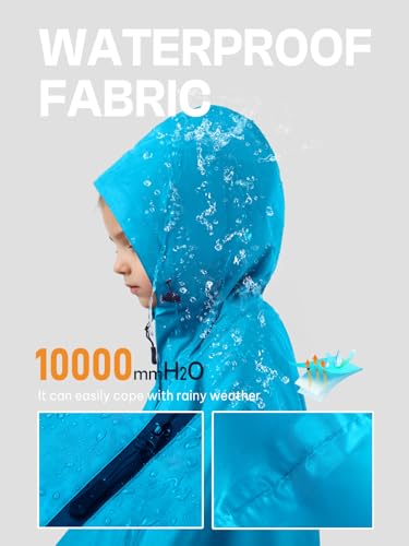 Image of SaphiRose Lightweight Kids Rain Poncho Waterproof Jacket Zipper Up Rain Coat