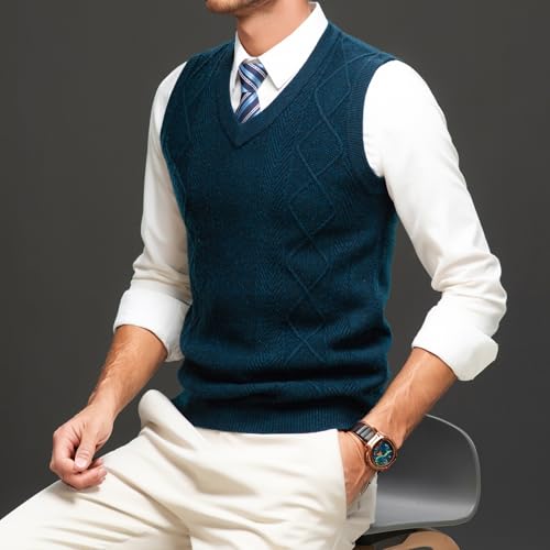 Mens Argyle Knitwear Vest V Neck Sleeveless Casual Slim Fit Pullover Knitted Sweater3
