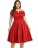 LALAGEN Women's Plus Size Vintage 1950s Party Cocktail Wedding Swing Midi Dress Red XL