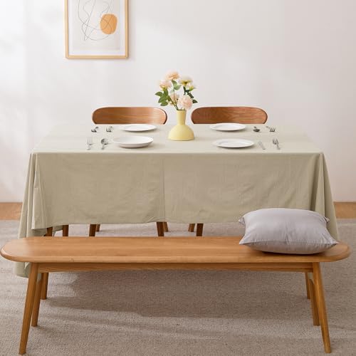 Nappe de table anti-repassage en coton lavé beige aspect lin facile à entretenir - 3