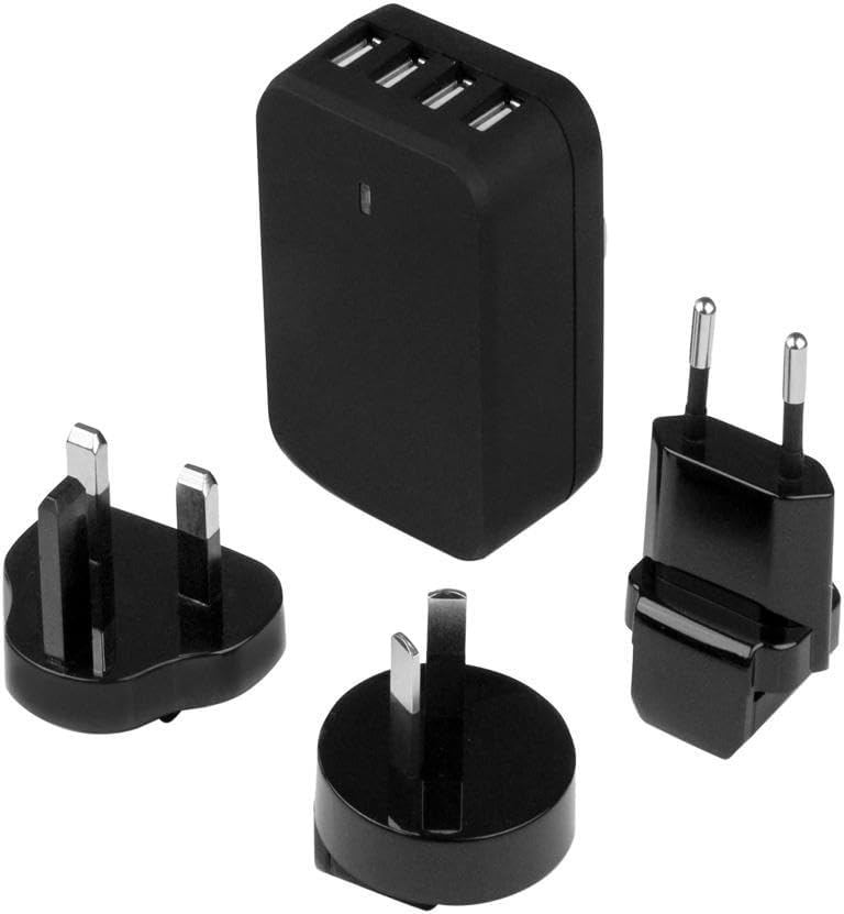 StarTech.com 4-Port Travel USB Wall Charger - 34W/6.8A International Travel Adapter - Portable USB Charging Station (USB4PACBK), Black