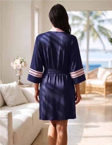 Image of Ekouaer Womens Robe Lightweight 3 /4 Sleeve Soft Knit Bathrobe Sleepwear