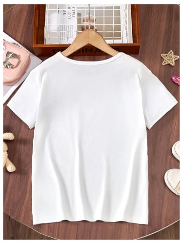 Girl's Bow Shirt Cute Graphic Tees Letter Print Short Sleeve Crew Neck Summer T Shirt2