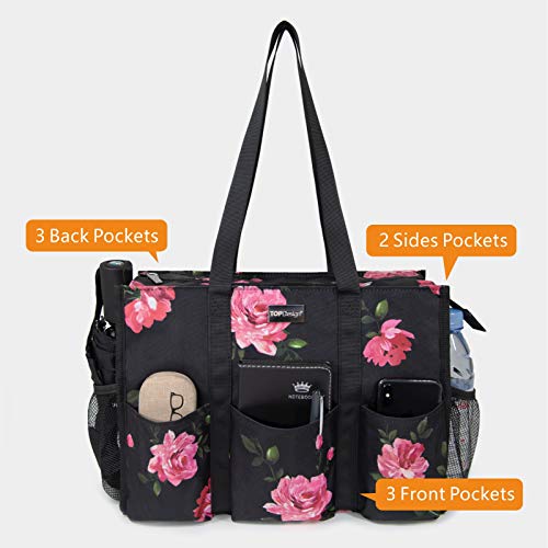Image of TOPDesign Utility Water Resistant Tote Bag with 13 Pockets, Top Zipper Closure & Thick Bottom Support, for Working Women