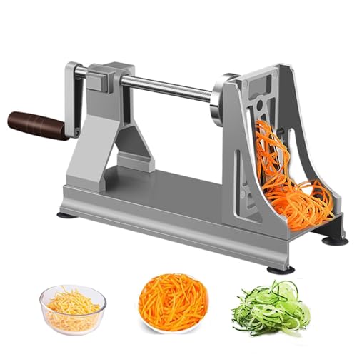 Stainless Steel Rotary Vegetable Cutter with 3 Blades, Efficient Slicer and Shredder for Kitchen, Perfect for Potatoes, Cucumbers, Carrots, and Courgette