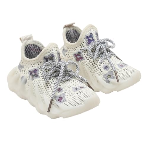 Image of Hopscotch Baby Boys and Baby Girls Mesh Applique Art Printed Lace Athletic Shoes in Beige Color