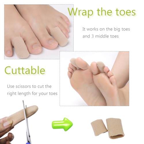 Image of 12 Pcs Toe Protectors Fabric Sleeve Toe Caps Closed Toe Surface, Soft Prevent Corn Callus Relief Pain for Men and Women (Size Large + Size Medium)