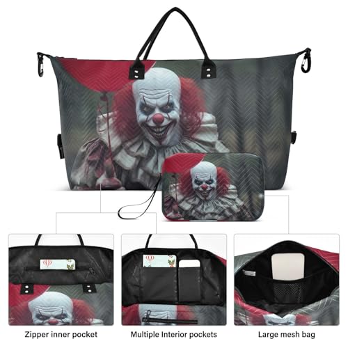 Large Travel Duffel Bag, Balloon Clown Red Sport Tote Gym Bags, Shoulder Weekender Overnight Bags for Women Men, Carry On Luggage with Toiletry Bag2