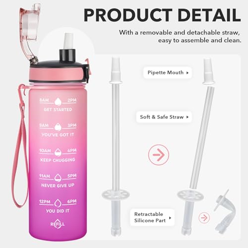 Image of Enerbone 24 oz Water Bottle, Leakproof BPA & Toxic Free, Motivational Water Bottle with Times to Drink and Straw, Fitness Sports Water Bottle with Strap for Office, Gym, Outdoor Sports