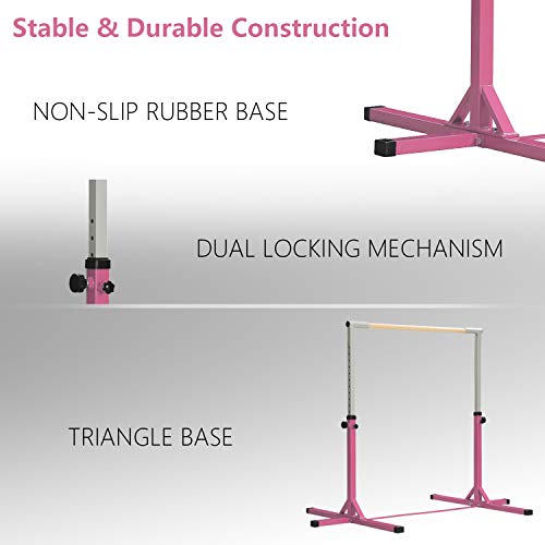 HYD-Parts Adjustable Height Kip Bar Fitness Gymnastics Training Bar, Horizontal Kip Bar for Kids,Pink Color - Thumbnail 6